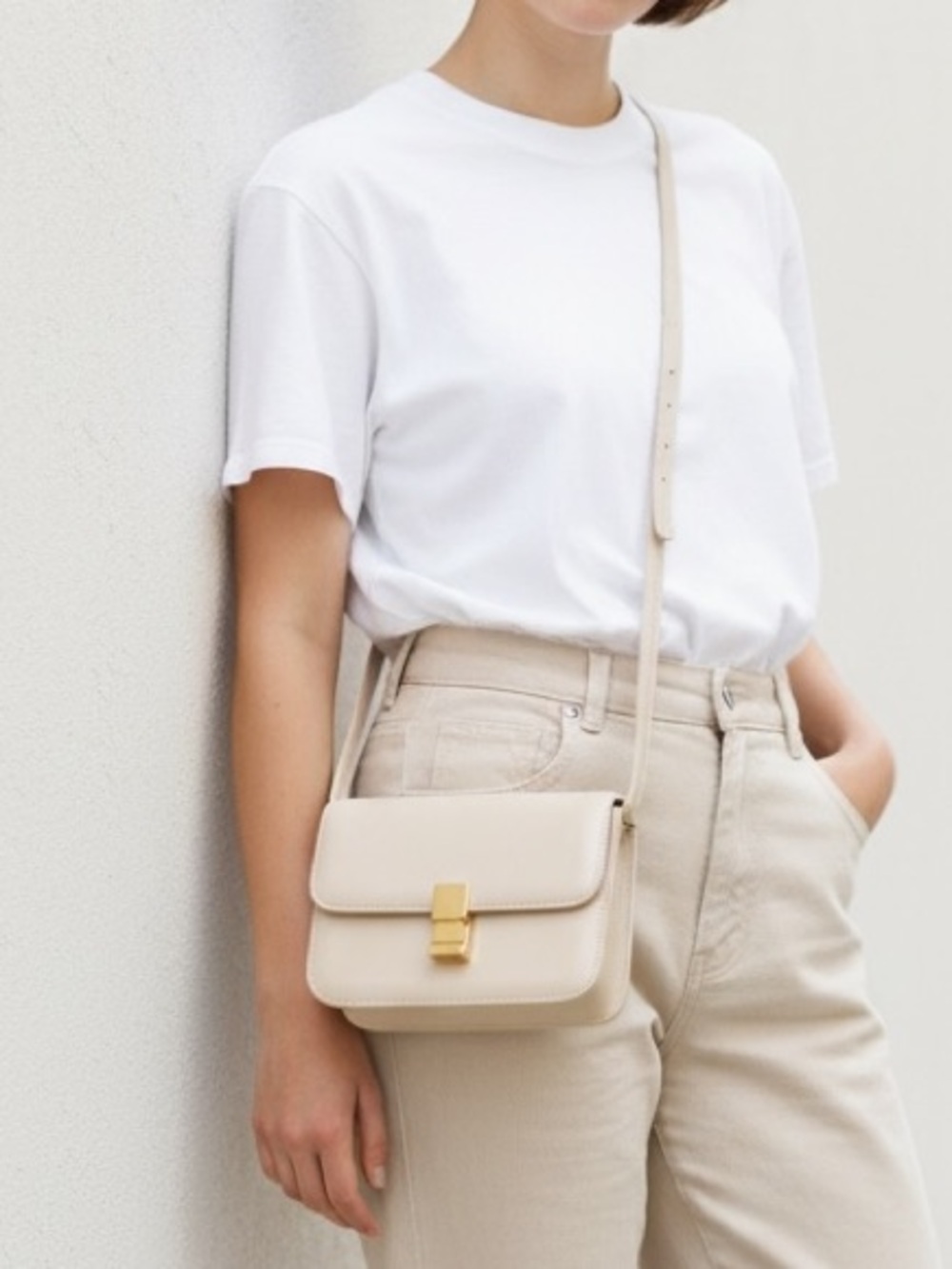 Cream Crossbody Belt Bag with Gold Hardware